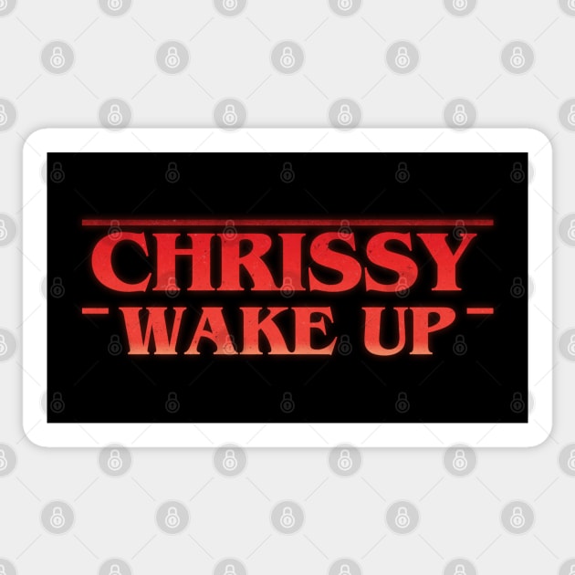 Chrissy Wake Up Eddie Munson Sticker by karutees